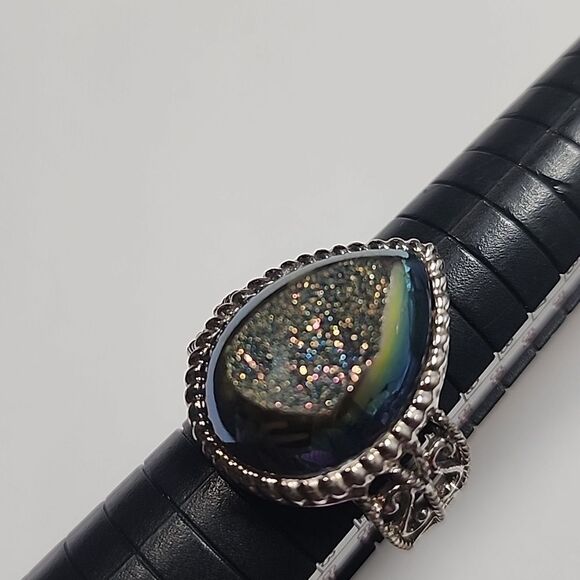 Druzy Quartz Sterling Silver 925 Statement Ring Size 10 - Picture 2 of 8